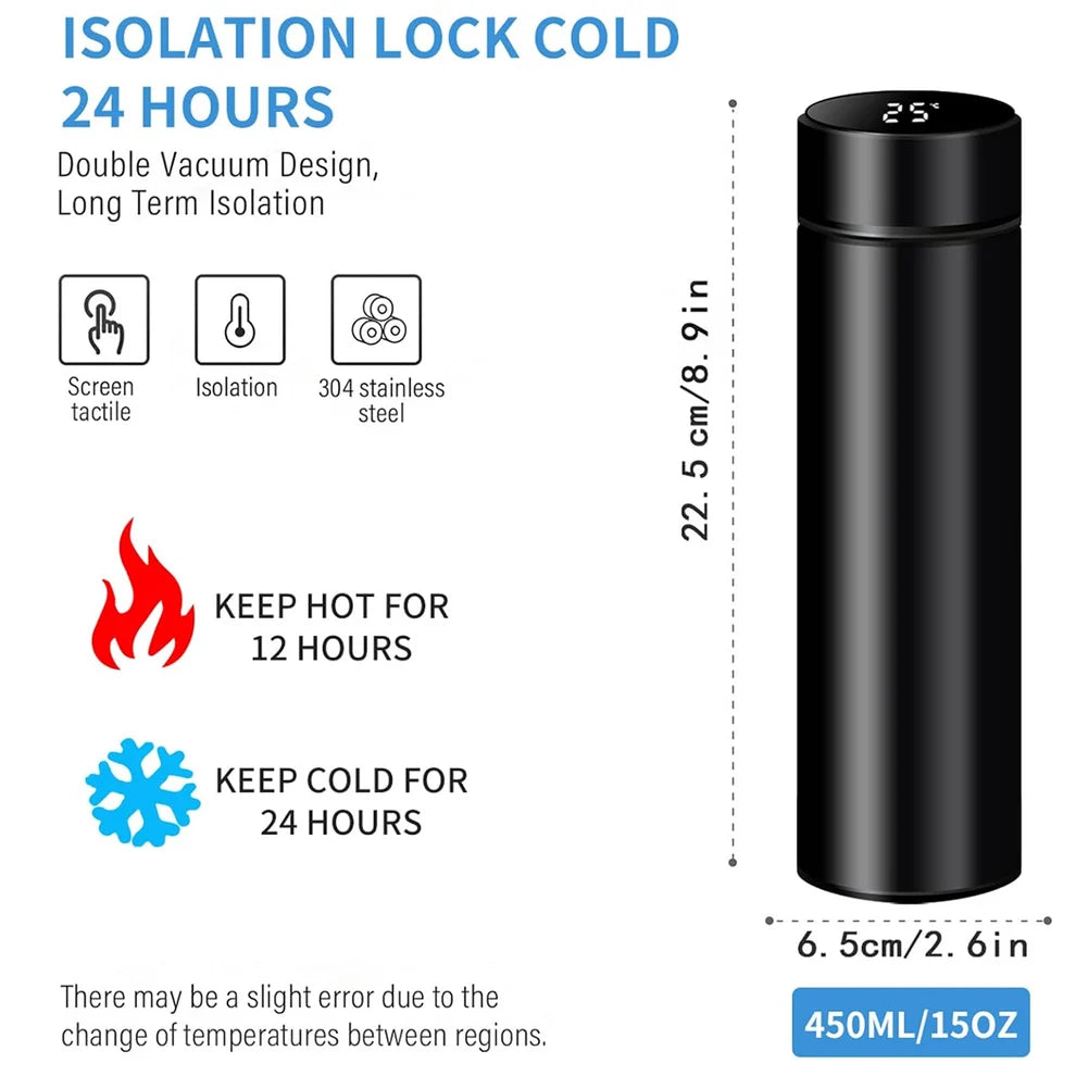 smart vacuum insulated water bottle - led temperature display