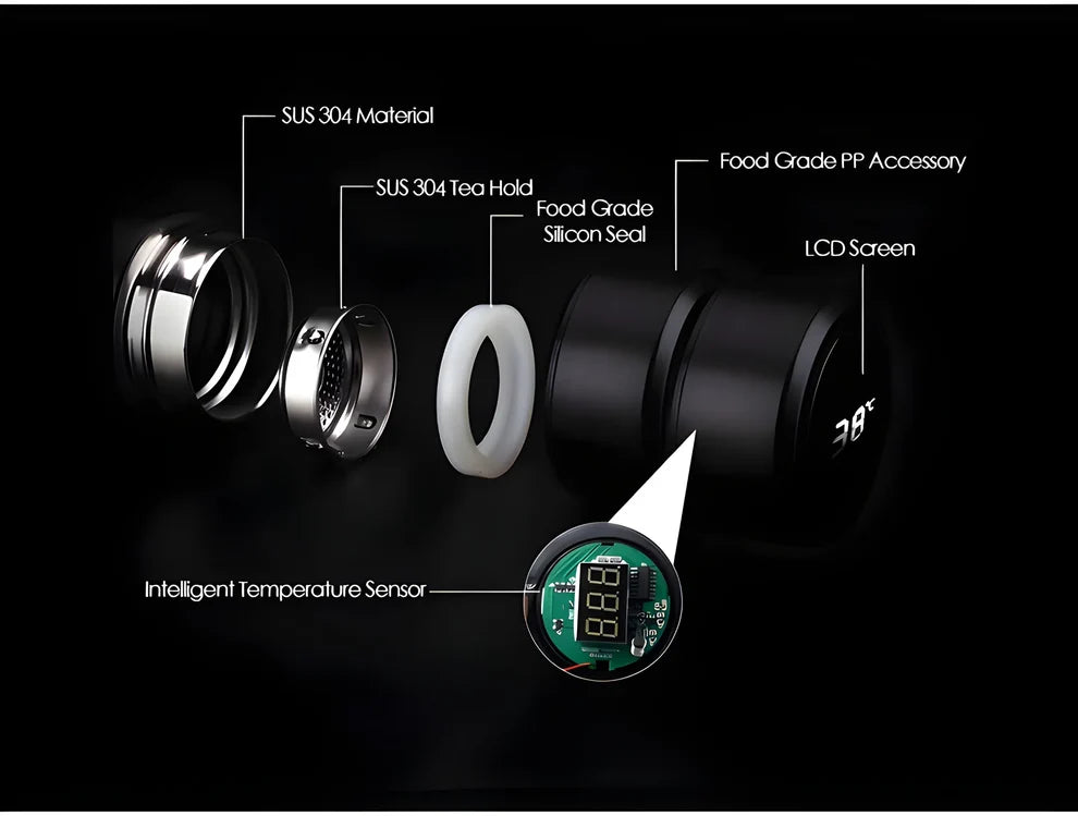 smart vacuum insulated water bottle - led temperature display
